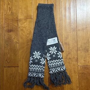 Fithwork Fair Isle Chunky Knit Wool Blend Scarf Size S Grey Snowflake Gorpcore